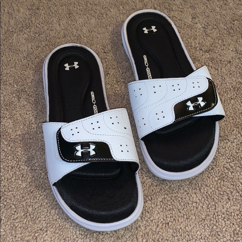 Black and white under armour sandals